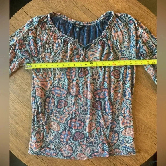 Lucky Brand Women’s Blue Multi Printed Bohemian Blouse Size 1X - Picture 7 of 7